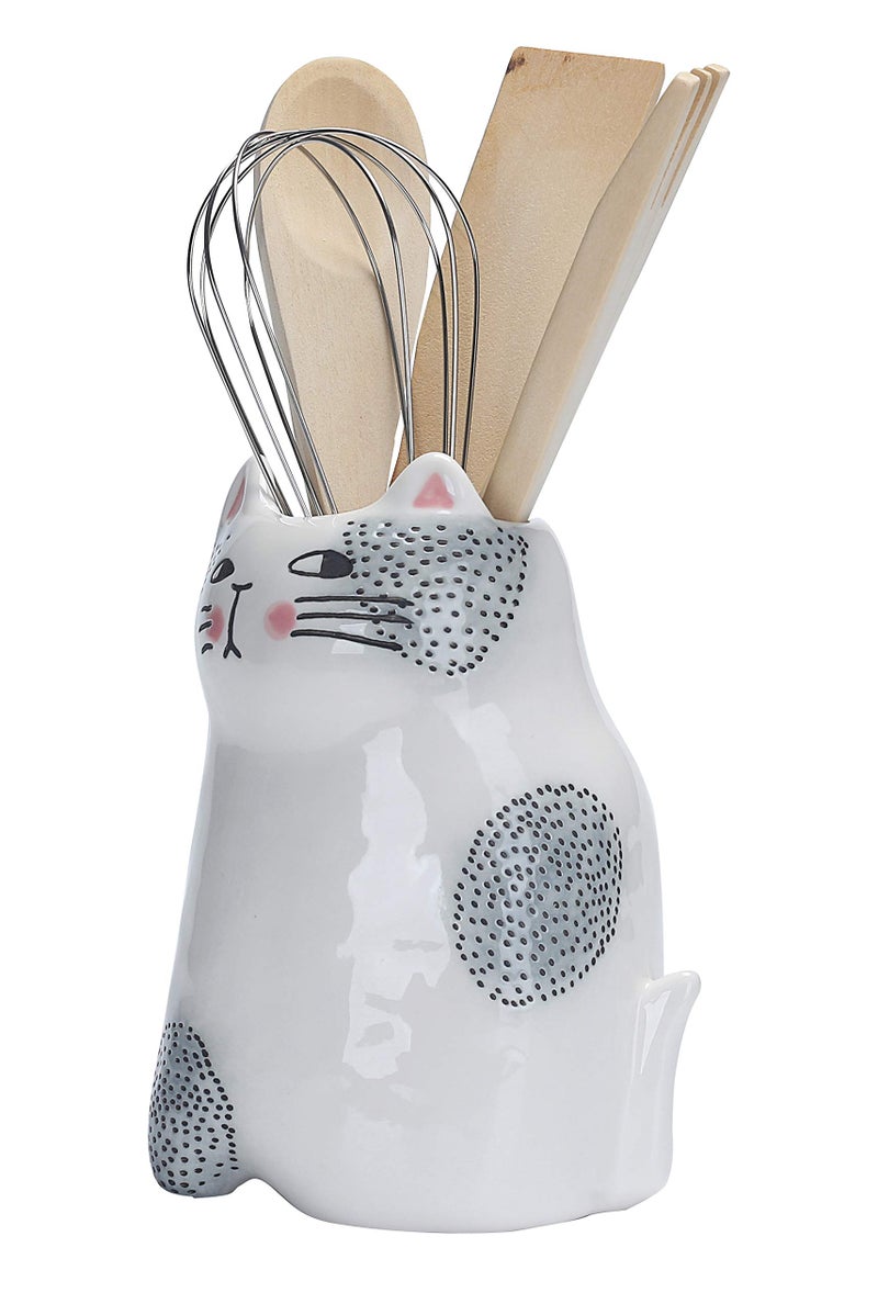 Bico Cartoon Cat Utensil Holder, Handpainted Stoneware, Dishwasher Safe - Image 3